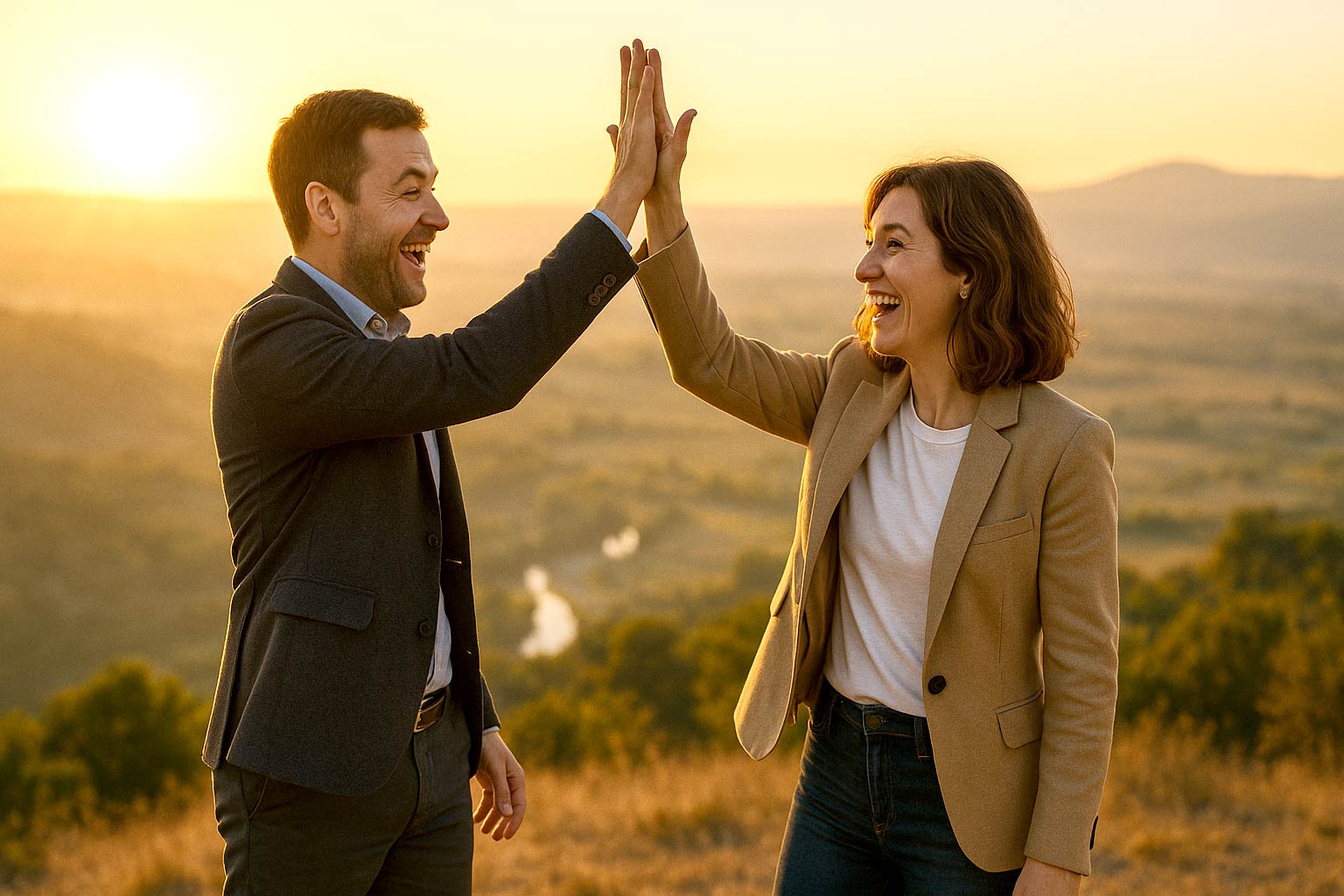 Zwei Heilpraktiker feiern neue Chancen und erfolgreiche Entwicklungsmöglichkeiten im modernen Praxisalltag