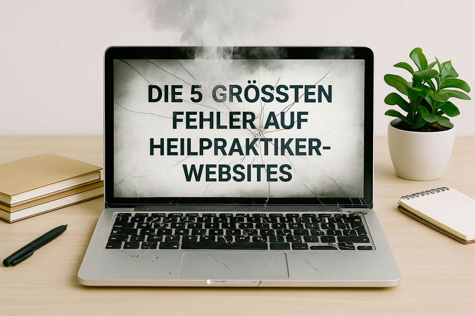 Laptop steht auf einem Tisch, auf dem Bildschirm ist Text zu sehen