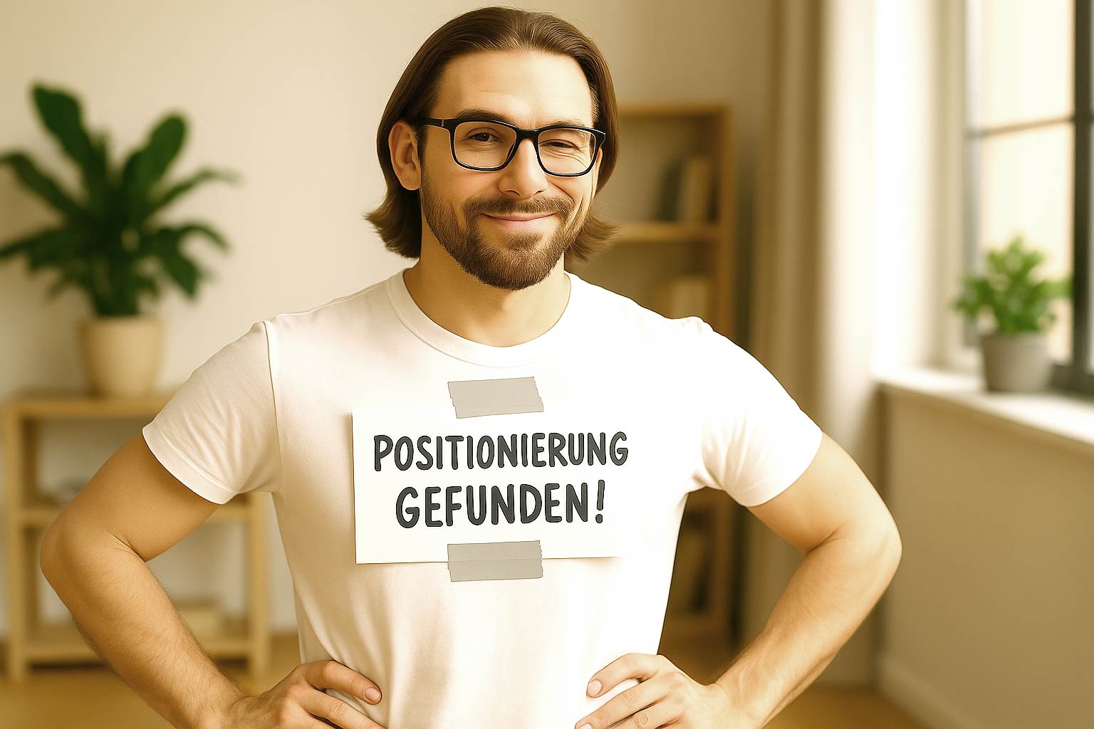 Mann steht mit verschränkten Armen in einem Raum und lächelt in die Kamera